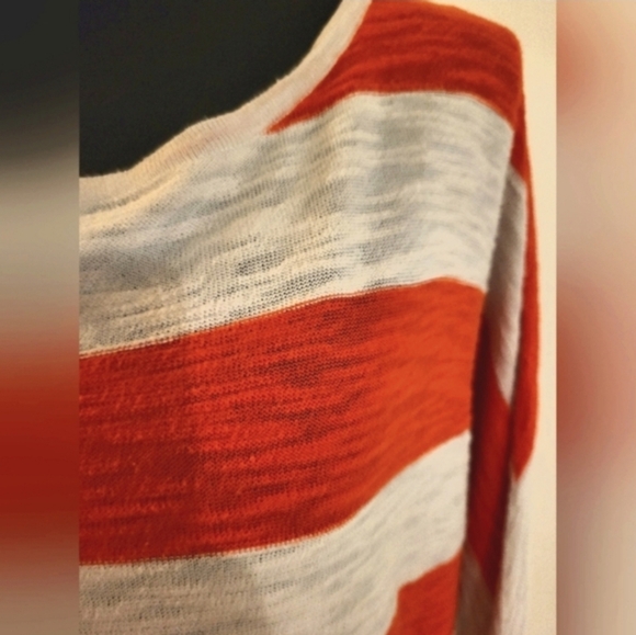 Express Orange & Cream Stripe Sweater W/Sleeves And Ruched Bottom Tie (Size Med) - Picture 6 of 15